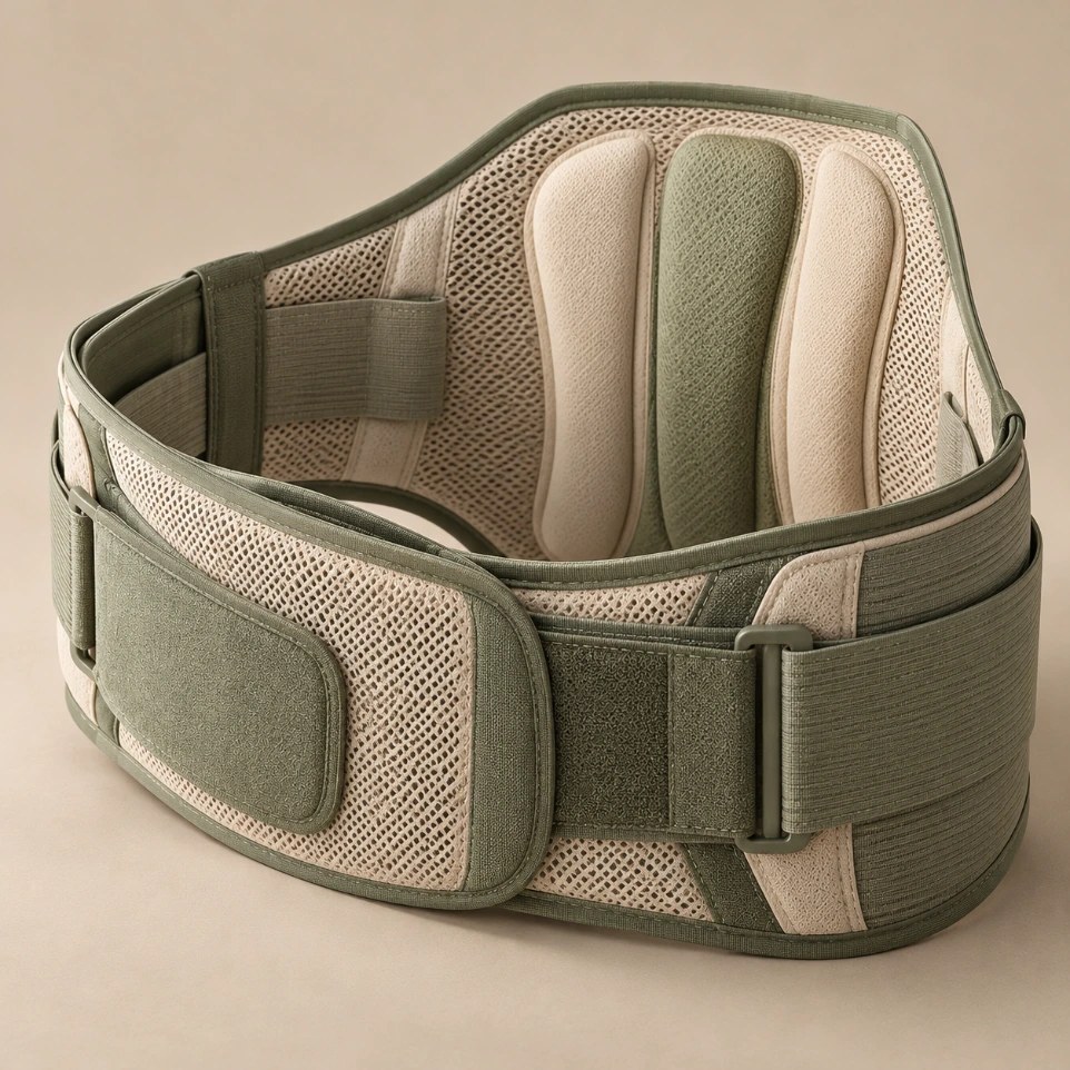Customizable Spinal Belt in sage and ivory with padded back panels